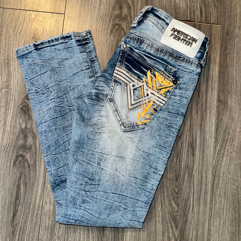American Fighter Light Blue Jeans with Yellow Accents